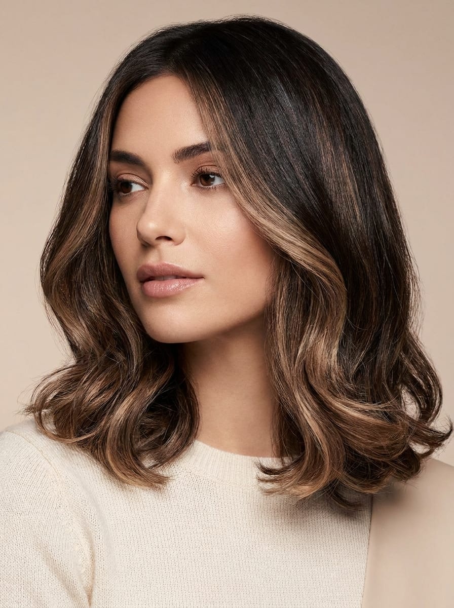 High-Contrast Caramel Balayage - Balayage braune Haare
